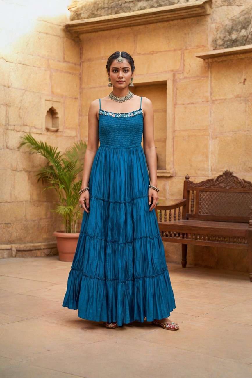 Smocked tiered maxi dress