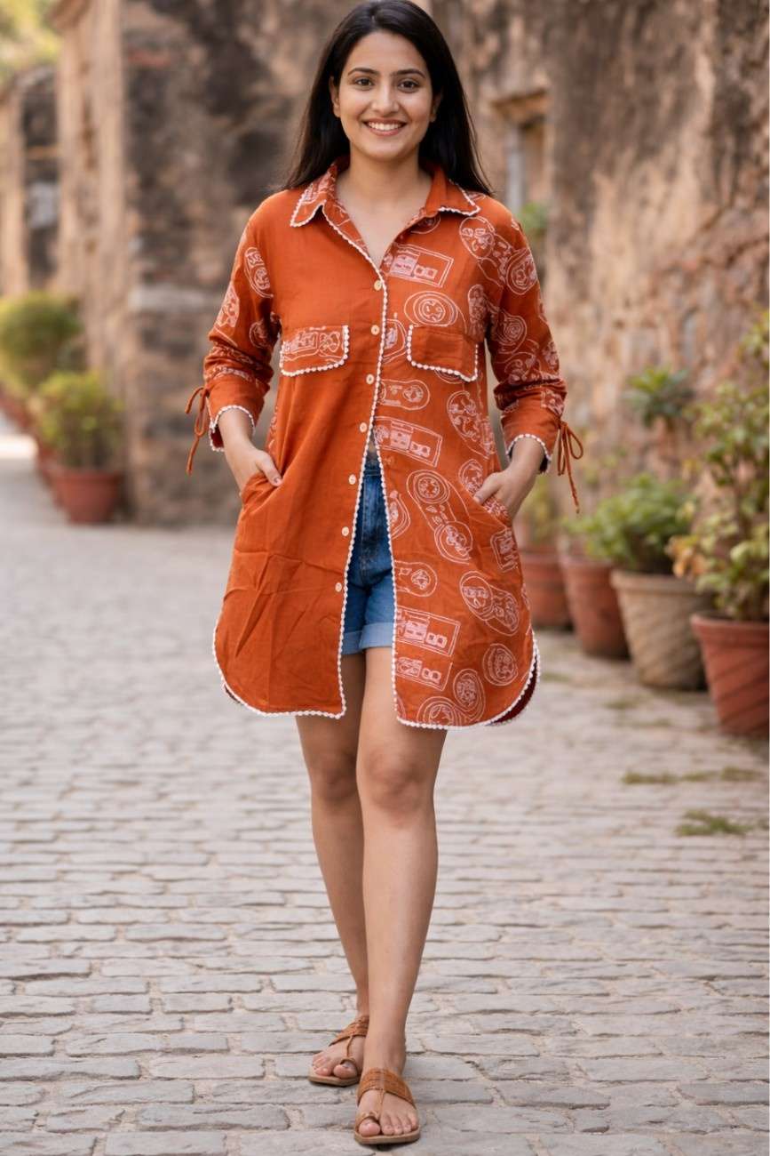 Burnt Orange Longline Shirt for Women