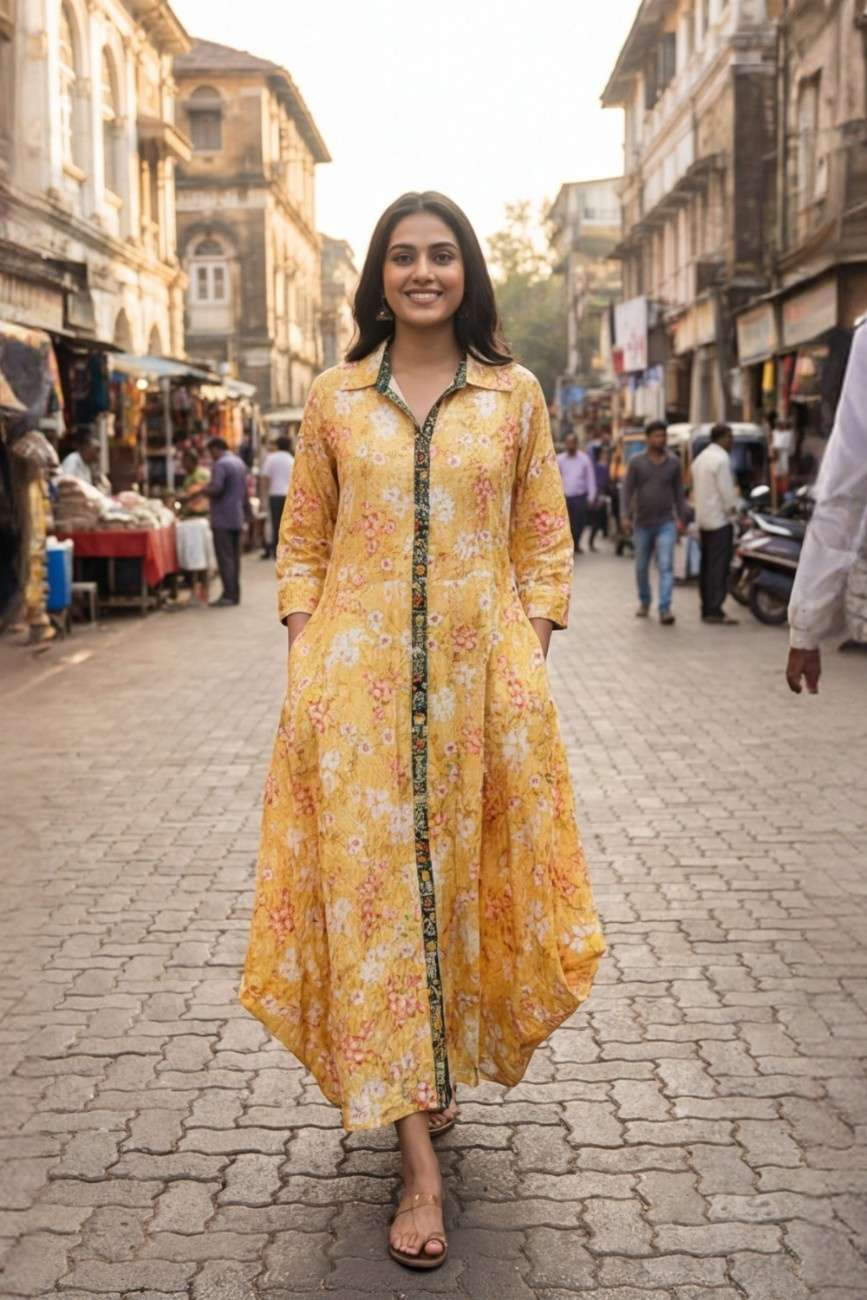 Mustered Yellow Maxi Dress with Pocket