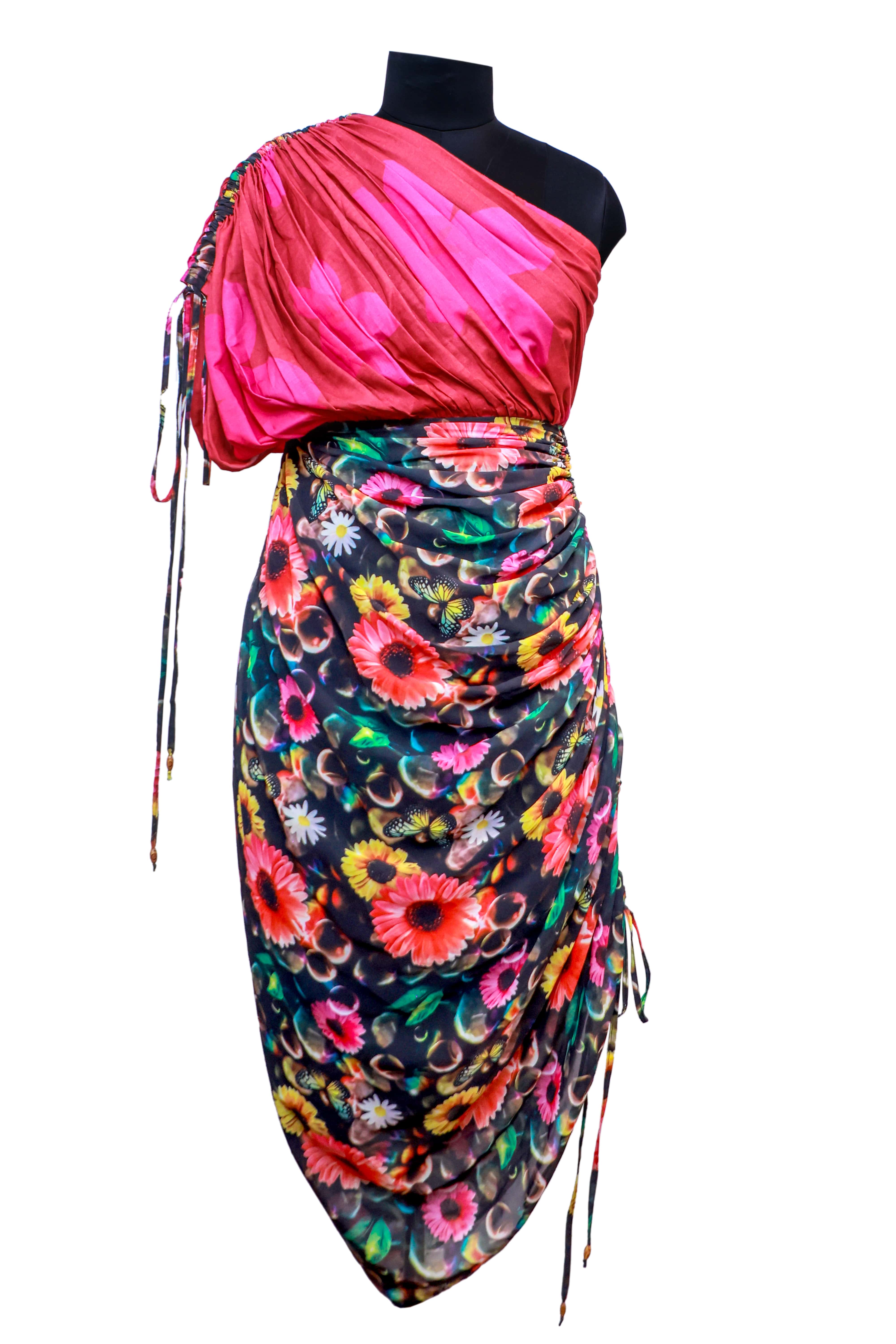 Red pink top and printed skirt